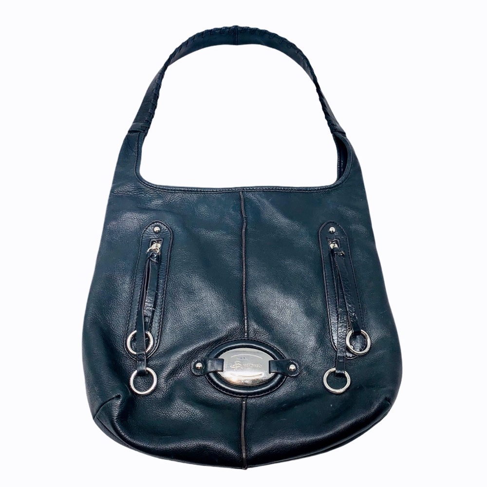 b. makowsky Vintage Black Leather Silver Bag
